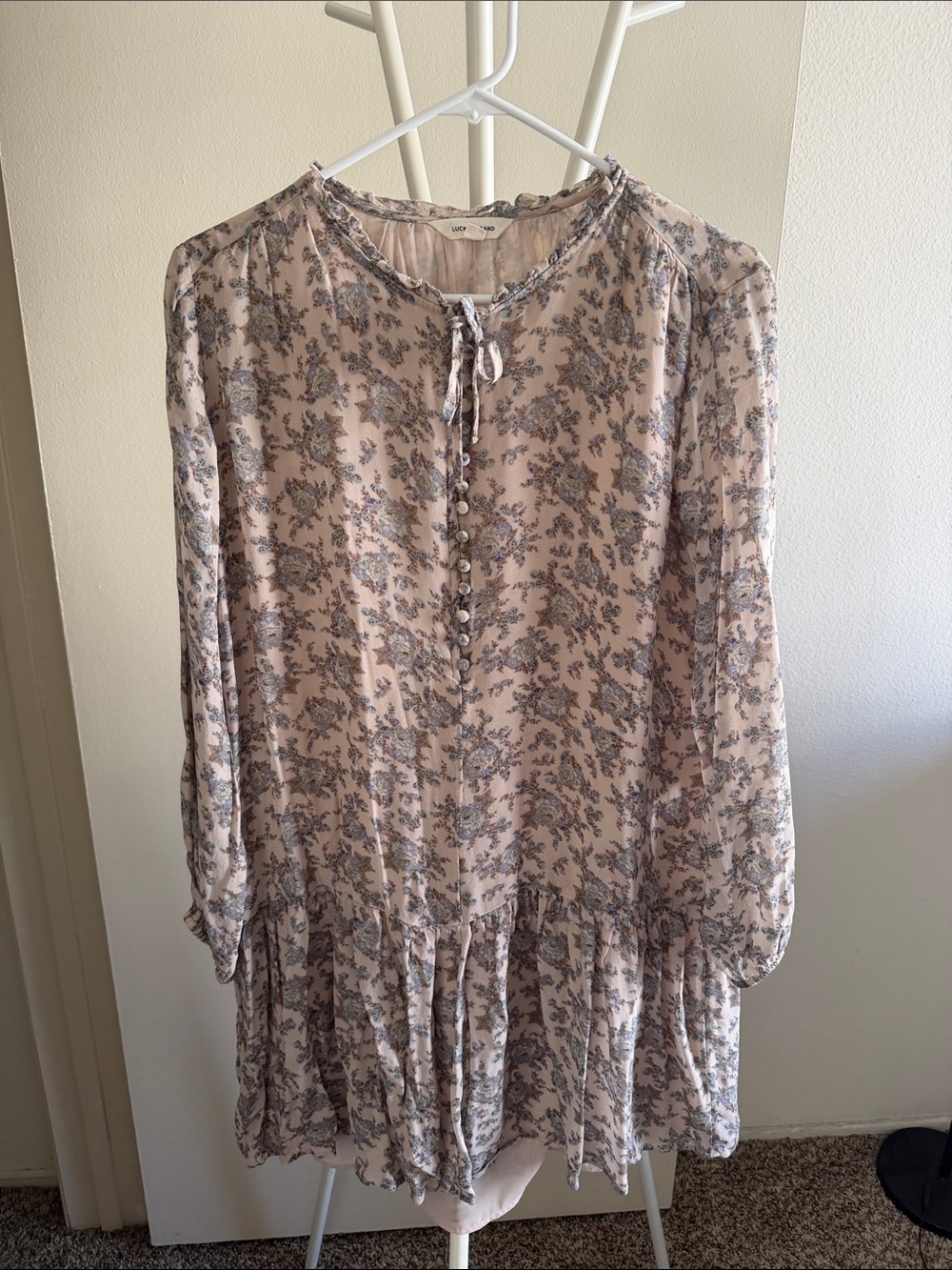 Lucky Brand Blush Floral Long-Sleeve Tiered Dress